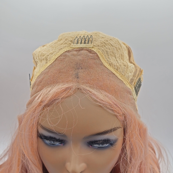 Uniwigs Coral Doll Pastel Coral Pink Long Wavy Synthetic Lace Front Wig - Picture 10 of 11